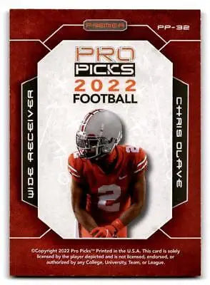 2022 Pro Picks Premier Chris Olave football trading card showcasing player highlights