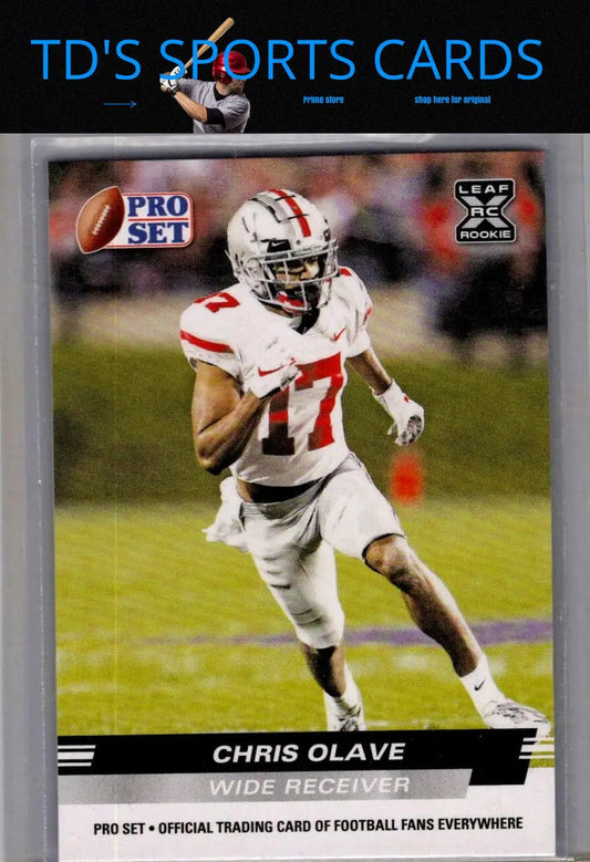 Football trading card featuring Chris Olave in white uniform from 2022 Pro Set Draft series
