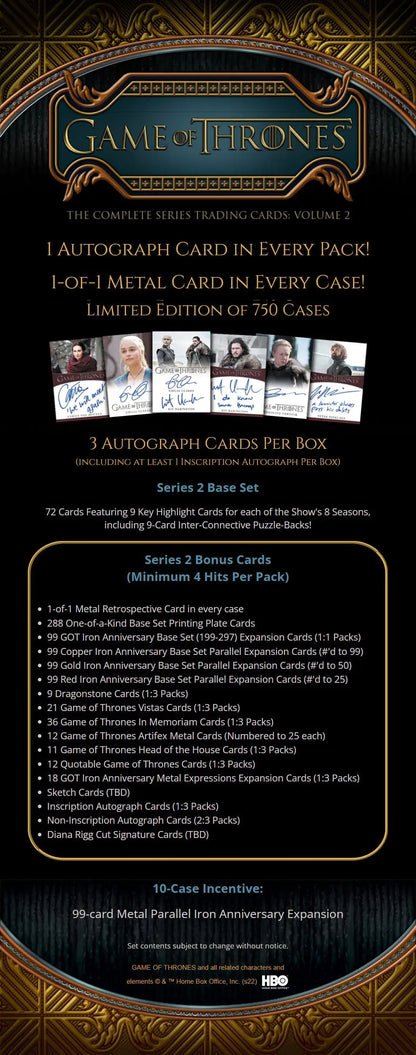 Game of Thrones trading card box from Rittenhouse Game featuring eight seasons collectibles