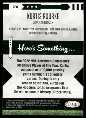 Collectible Sage Kurtis Rourke football card from 2022 SAGE Kurtis Rourke series