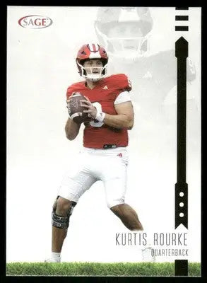 Football trading card featuring Sage Kurtis Rourke in a red jersey from 2022 SAGE Kurtis Rourke collection