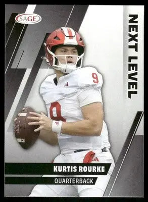 Football trading card featuring Kurtis Rourke in white uniform and red helmet for 2022 Sage Next Level Kurtis Rourke