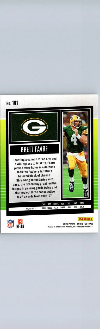2022 Score Brett Favre football card for collectors and sports memorabilia fans