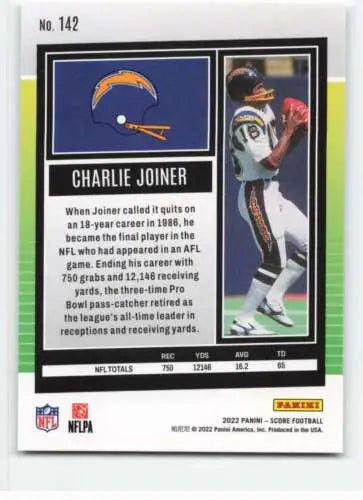 2022 Score Charlie Joiner football card with original gloss featuring Chargers ID 48639