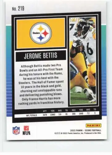 Jerome Bettis football card 2022 Score #219 Near Mint original gloss Simply Sandoval