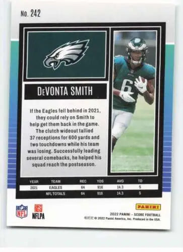 DeVonta Smith football card 2022 Score #242 original gloss Simply Sandoval collection
