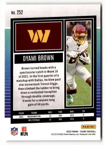 Original gloss Dyami Brown football card 2022 Score #252 Dyami Brown NrMt-Mt