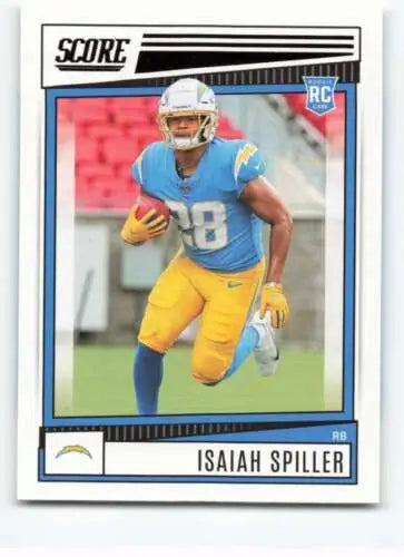 Isaiah Spiller football card from 2022 Score featuring original gloss, NM-MT RC