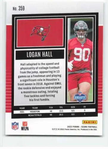 Logan Hall 2022 Score #359 NM-MT RC Rookie Buccaneers football card with original gloss