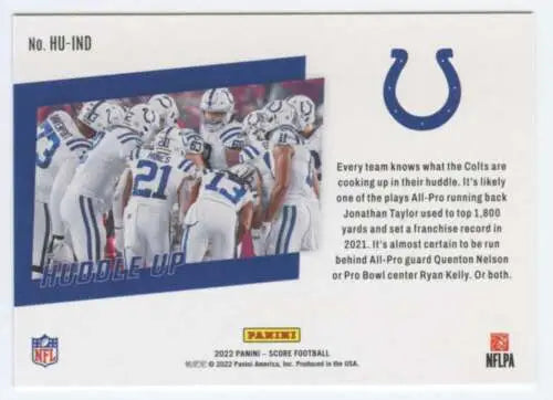 2022 Score Huddle Up #8 Indianapolis Colts Football Card with Original Gloss Finish