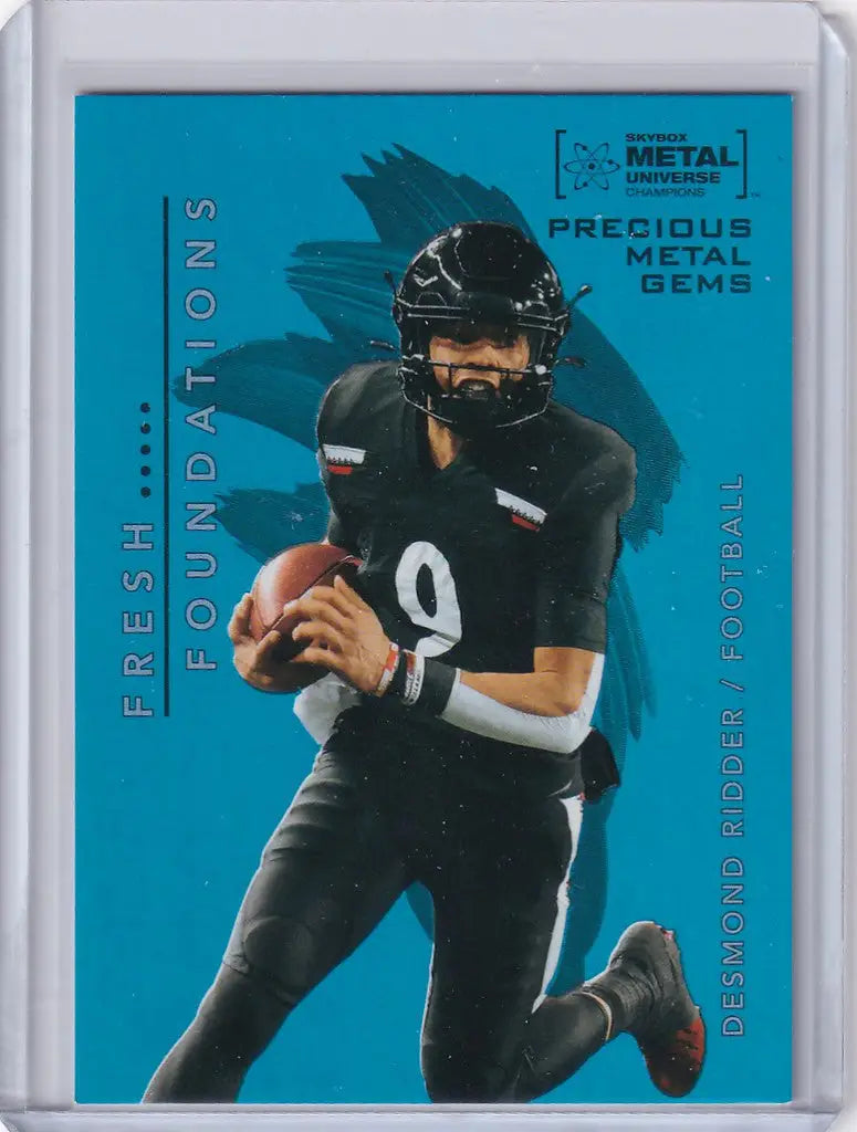 Football trading card of Desmond Ridder in black uniform from Skybox Metal Fresh Foundation