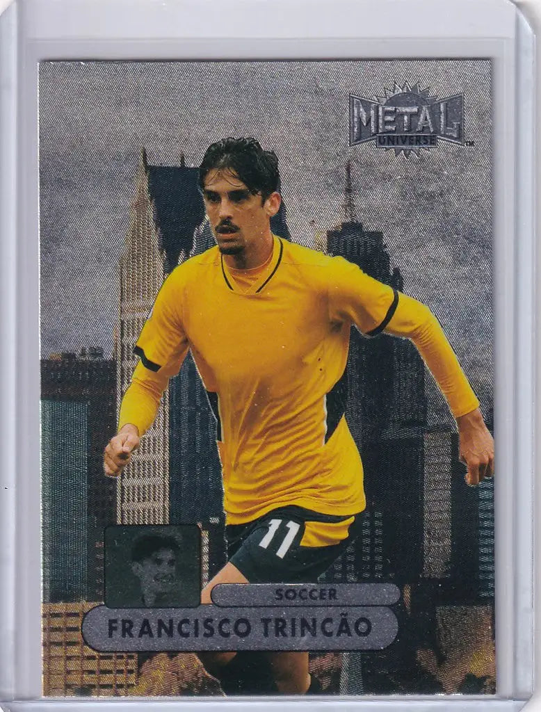 Soccer trading card of Francisco Trincao in yellow jersey from Skybox Metal Universe Champions