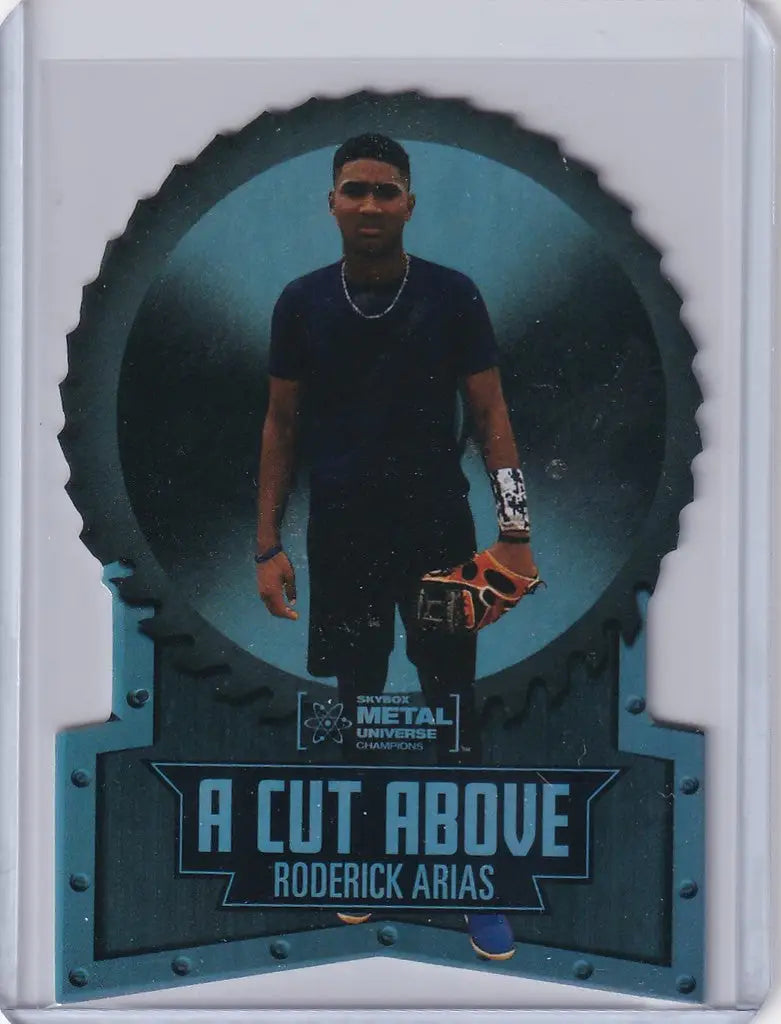 Baseball trading card of Roderick Arias in dark uniform from Skybox Metal Universe