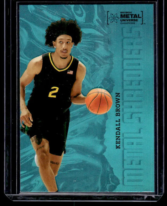 Kendall Brown dribbling a ball on 2022 Skybox Metal Universe Basketball Card