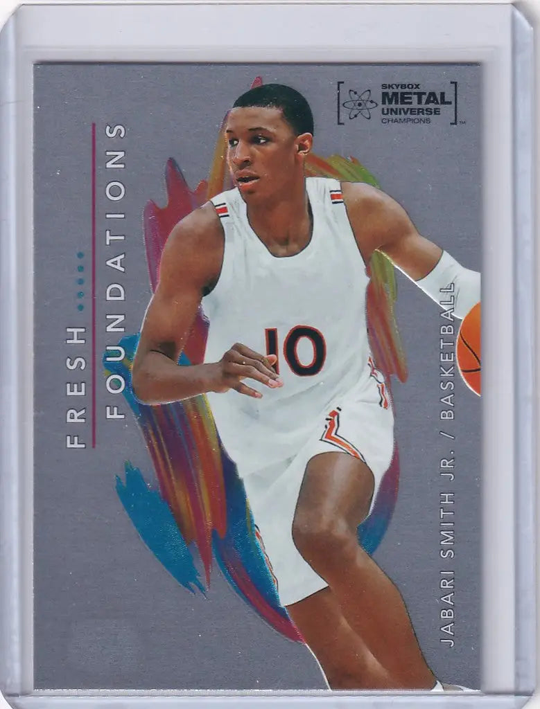 Basketball trading card of Jabari Smith in white uniform from Skybox Metal Universe