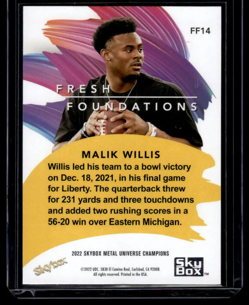 Football trading card of Malik Willis from Skybox Metal Universe Champions