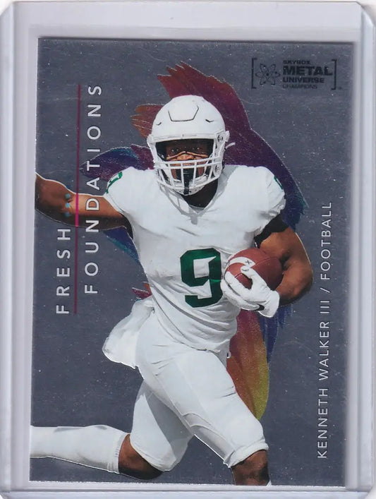 Football trading card of Kenneth Walker III from Skybox Metal Universe Champions collection