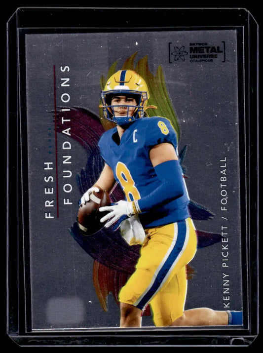 Football card of Kenny Pickett in blue and yellow uniform, Fresh Foundation design