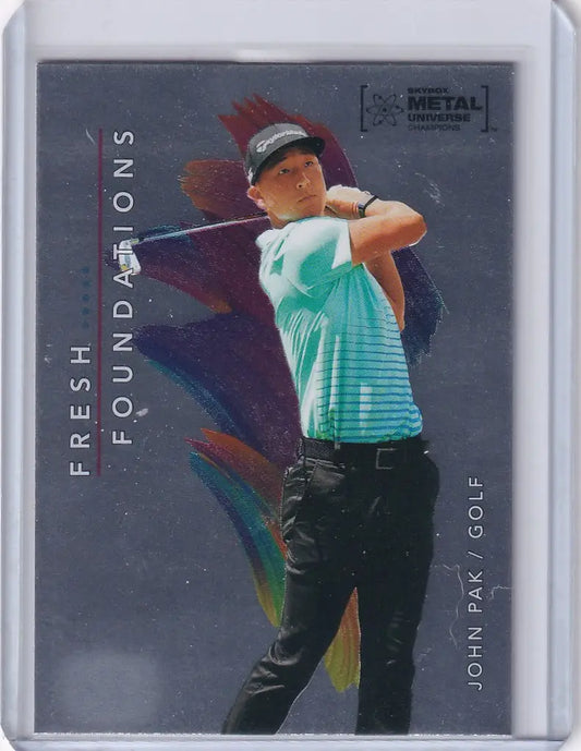 Golf trading card of John Pak in teal shirt from Skybox Metal Universe Champions