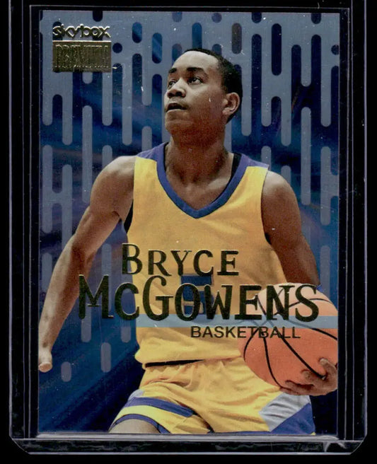 Basketball card of Bryce McGowens in yellow and blue uniform from Skybox Metal Universe
