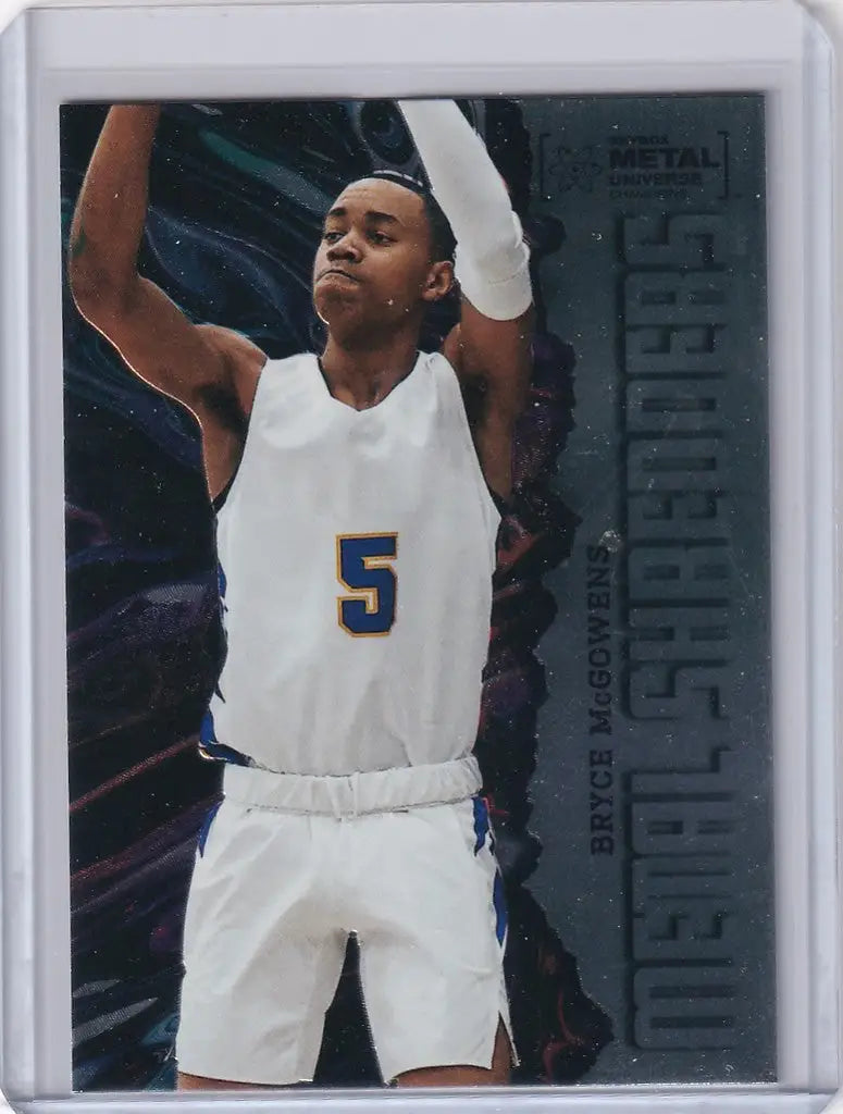 Basketball trading card of Bryce McGowens in white jersey, Skybox Metal Universe Champions