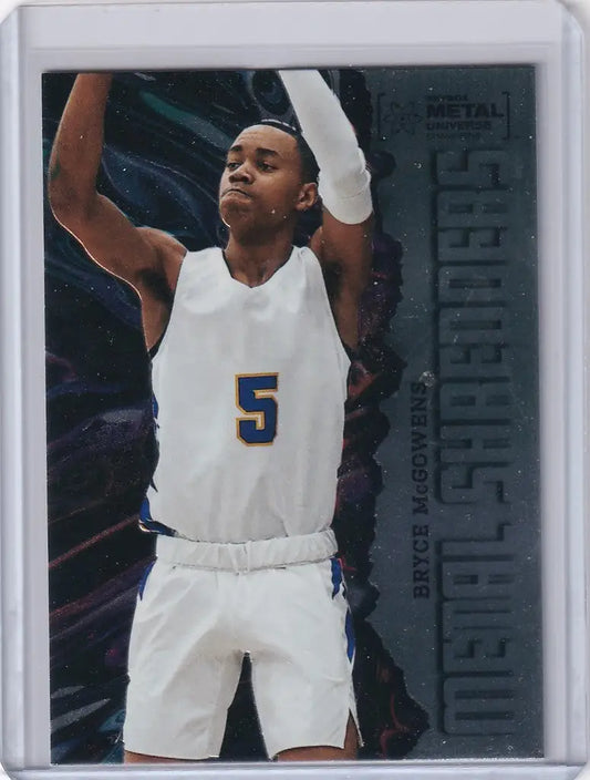 Basketball trading card of Bryce McGowens in white jersey, Skybox Metal Universe Champions