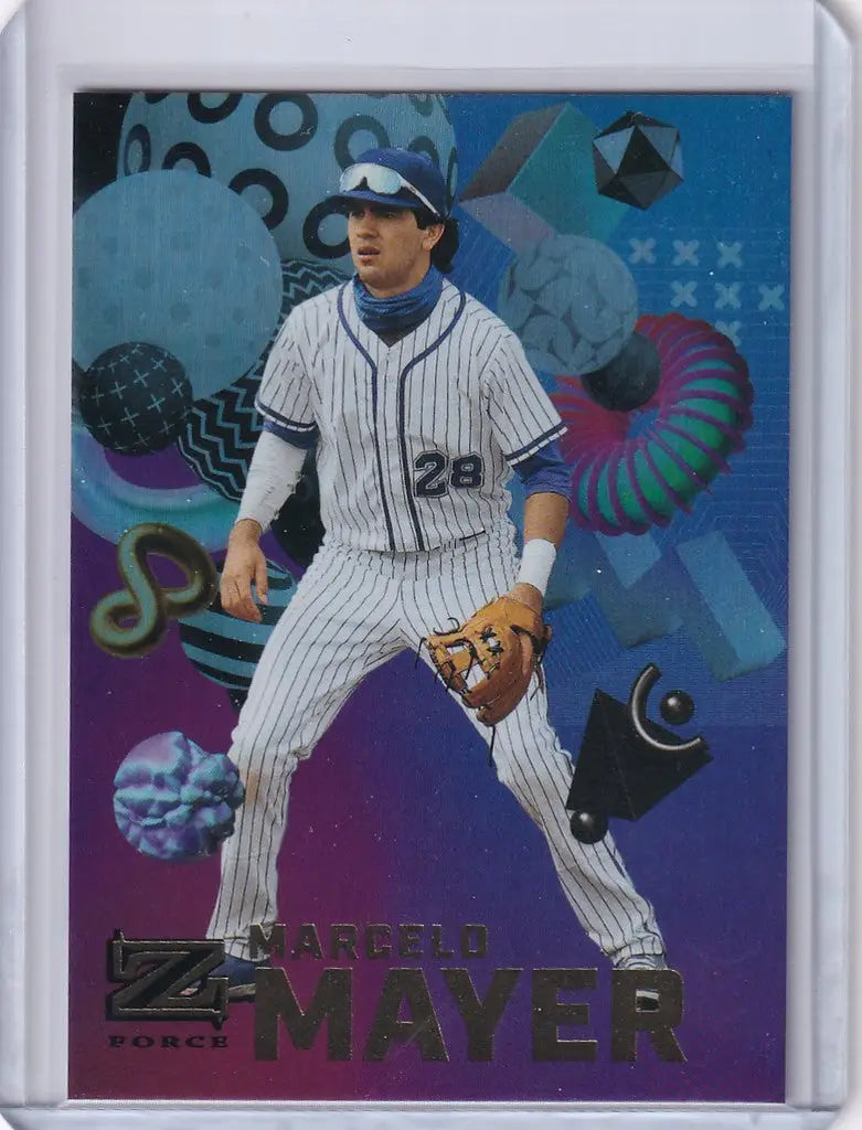 Baseball trading card of Marcelo Mayer in pinstriped uniform from Skybox Metal Universe
