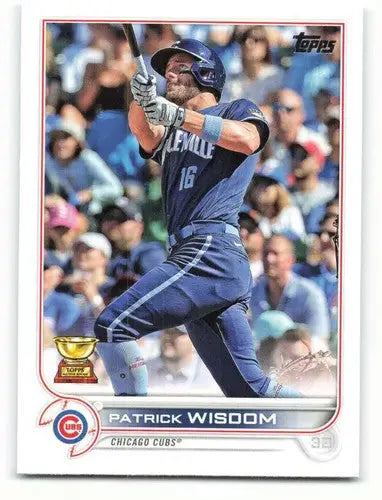 Original gloss 2022 Topps Patrick Wisdom baseball card featuring Cubs player simply sandoval sports cards
