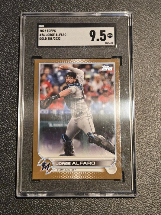 Jorge Alfaro Gold baseball card 2022 Topps #36 graded SGC 9.5, collectible Alfaro Gold sgc