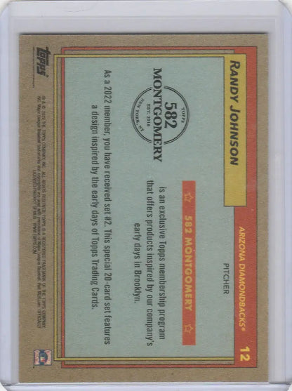 Baseball card of Randy Johnson from the 2022 Topps Montgomery Set, featuring postmark design