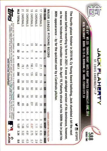 2022 Topps #588 Jack Flaherty NM-MT Cardinals ID:44219 - Trading Card