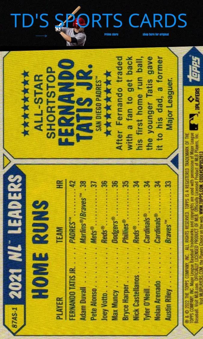 Baseball card back of 2022 Topps #87AS-1 Fernando Tatis Jr. Baseball 35th Anniversary