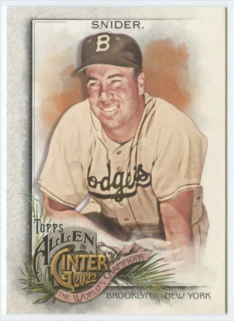 Vintage Brooklyn Dodgers Baseball Card of Duke Snider in White Uniform with B Cap