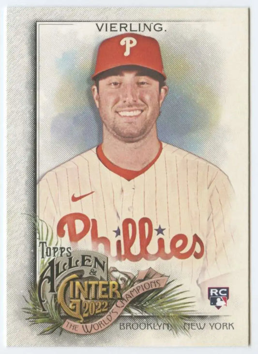 Matt Vierling rookie Philadelphia Phillies baseball card in white pinstriped uniform