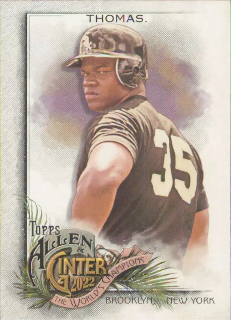 Baseball player in Brooklyn uniform on vintage trading card featuring Frank Thomas White Sox