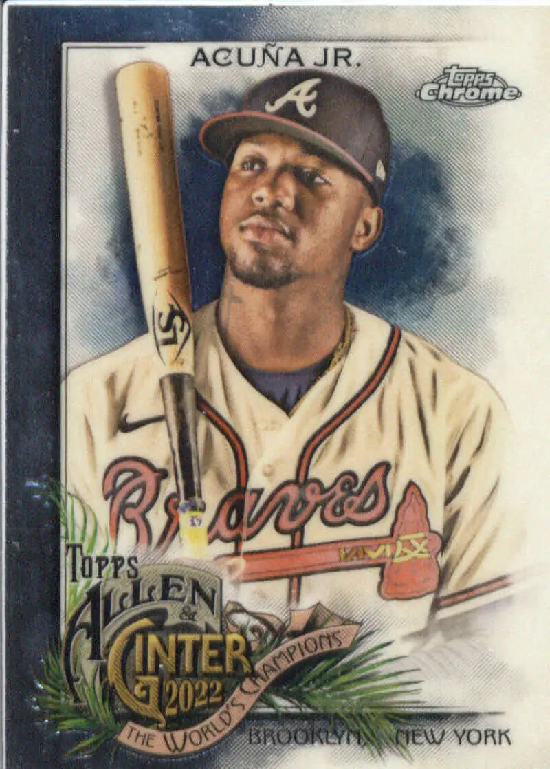 Ronald Acuna Atlanta Braves baseball card showing player in cream uniform with bat