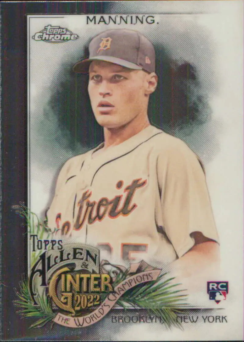 Baseball card of Matt Manning in light uniform for Detroit Tigers 2022 Topps Allen and Ginter