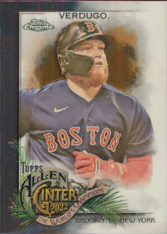 Alex Verdugo Boston Red Sox baseball card in navy blue uniform from 2022 Topps Allen and Ginter Chrome