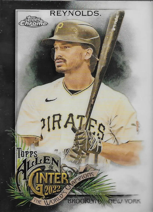 Baseball card of Bryan Reynolds in white home jersey from Topps Allen & Ginter Chrome