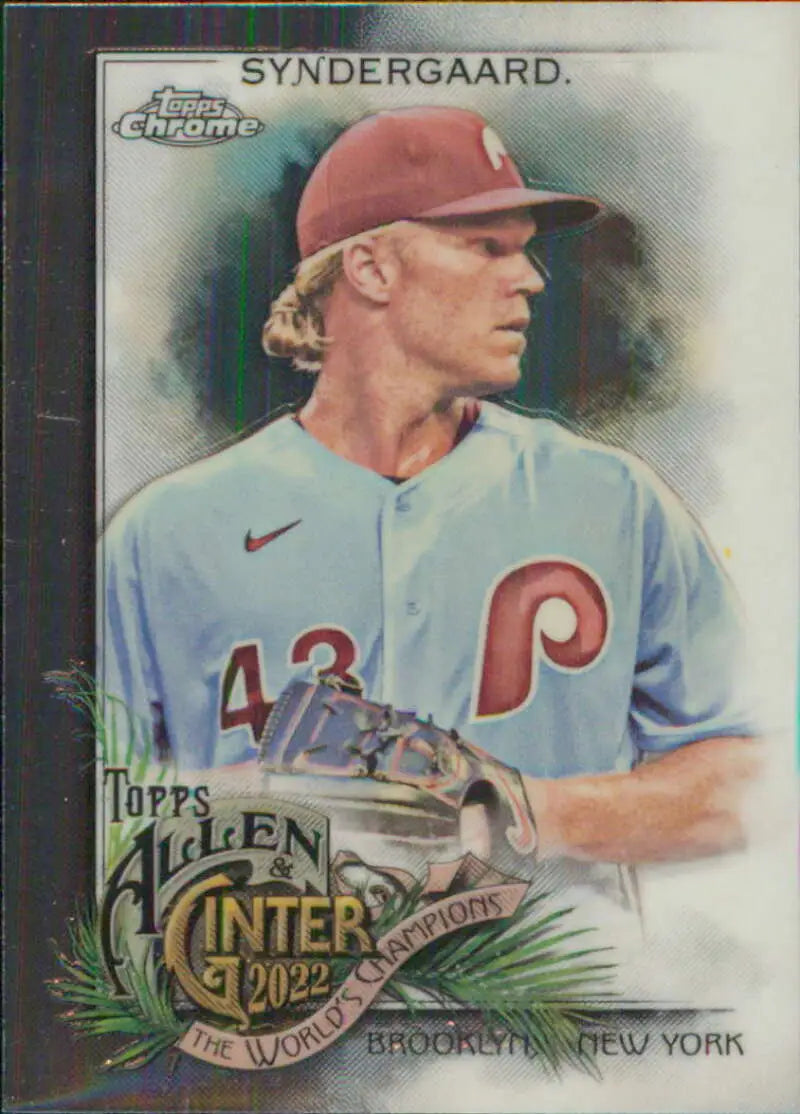 Baseball card of Noah Syndergaard in white Philadelphia Phillies jersey number 43