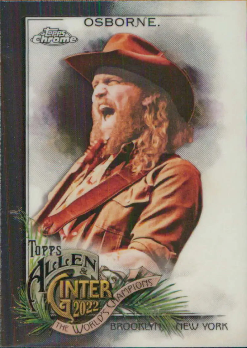 John Osborne trading card in brown cowboy hat and tan jacket from Topps Allen and Ginter Chrome