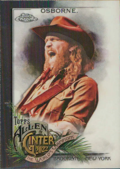 John Osborne trading card in brown cowboy hat and tan jacket from Topps Allen and Ginter Chrome