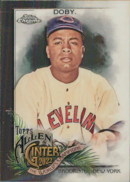 Baseball card of Larry Doby in light uniform, featured in Topps Allen and Ginter Chrome