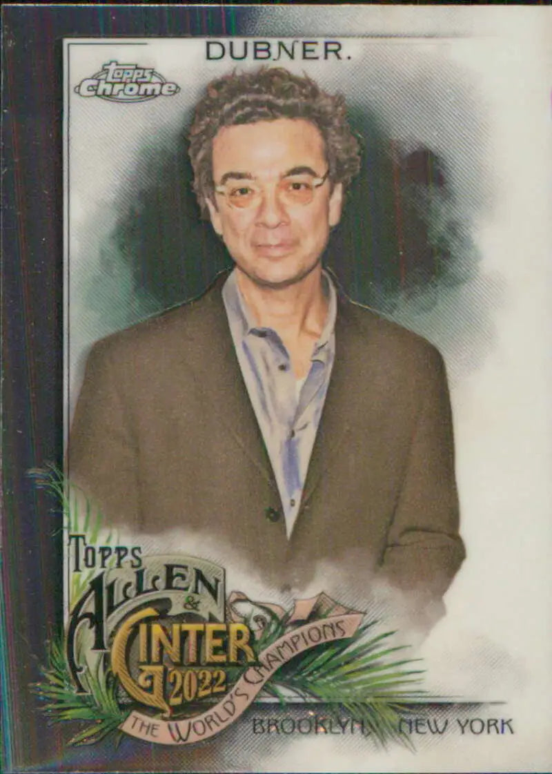 2022 Topps Allen & Ginter Baseball Card of Stephen Dubner in brown jacket and gray shirt