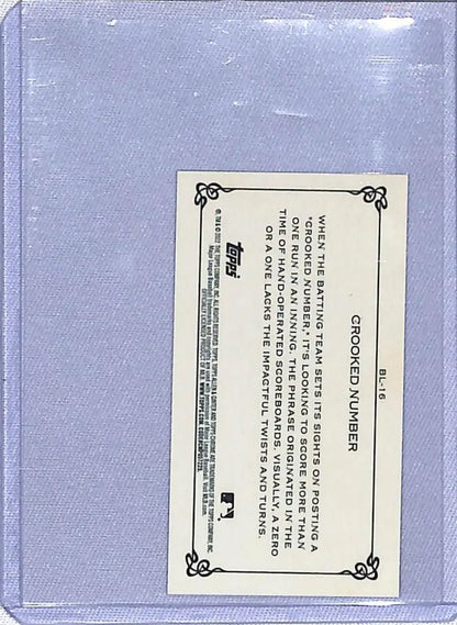 White card with black text and decorative borders from Ginter Chrome Baseball Lexicon Minis