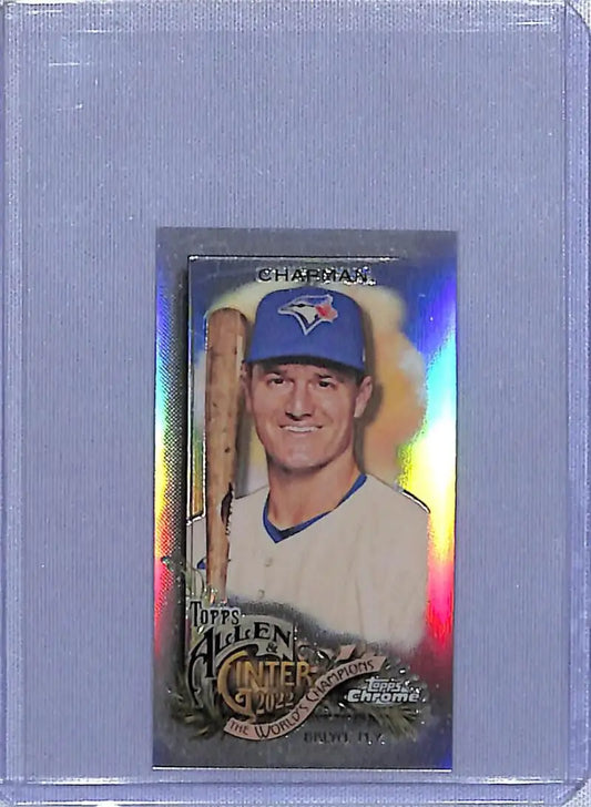 Baseball trading card of Matt Chapman in a white uniform, 2022 Topps Chrome Mini Refractor