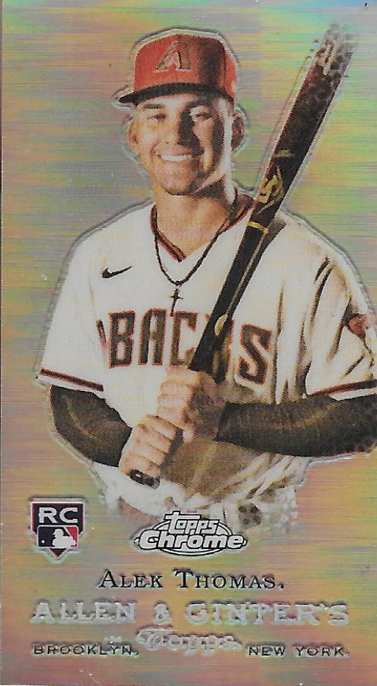 Baseball player Alek Thomas in Arizona Diamondbacks uniform for Ginter Chrome Rookie design variation