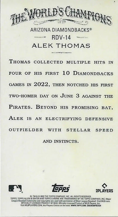 Alek Thomas 2022 season achievements on Ginter Chrome Rookie design variation baseball card
