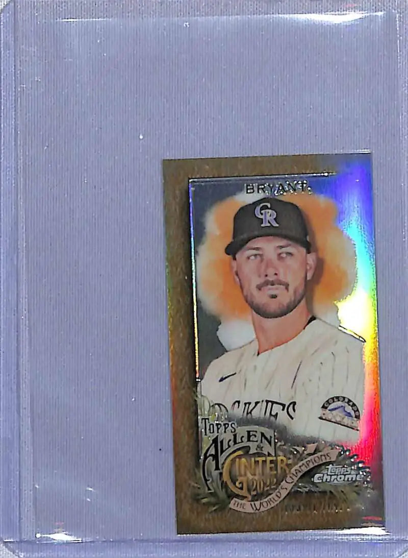 Holographic Colorado Rockies Kris Bryant Mini Gold Refractor baseball card in sleeve