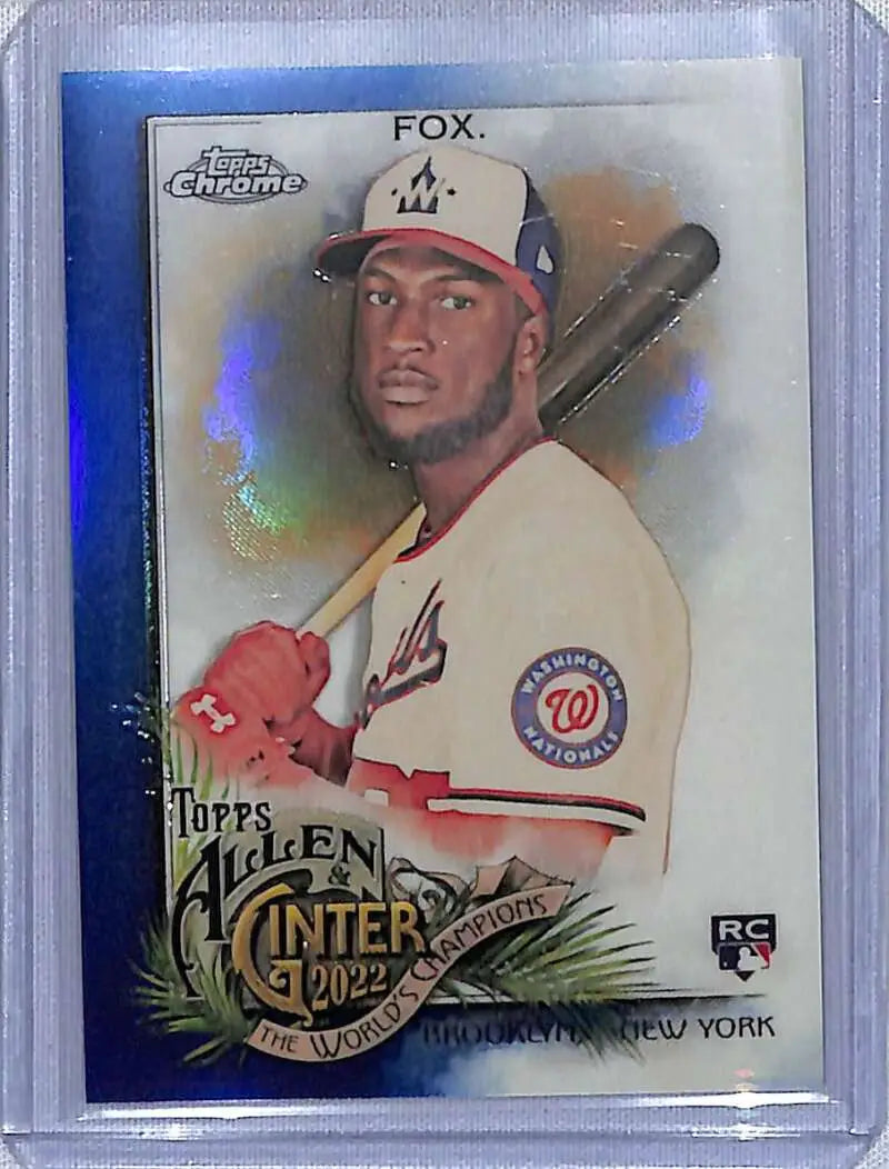 Lucius Fox Blue Refractor baseball card from 2022 Topps Allen & Ginter Chrome series